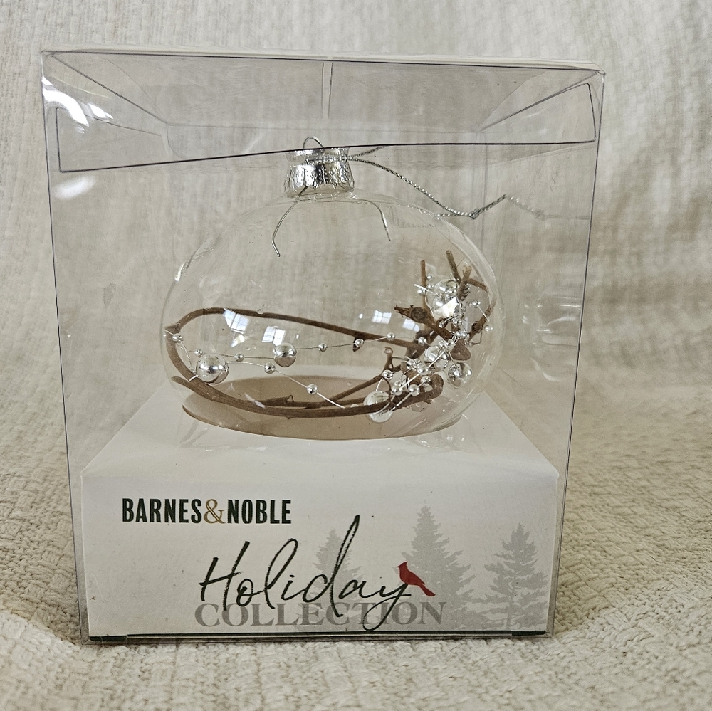Barnes & Noble Clear Ornament with Silver and Brown Accents